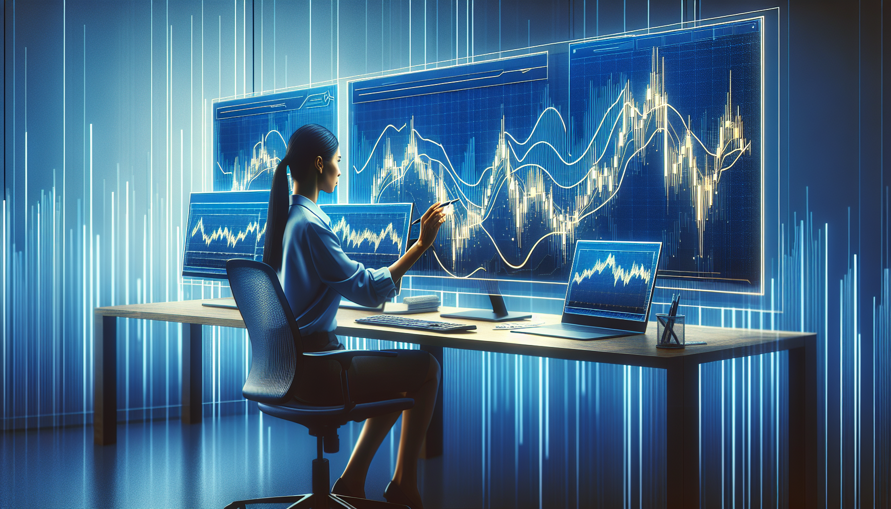 Инвестор анализирует графики на мониторах